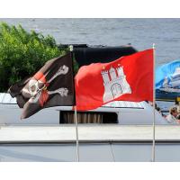 3185_7006 Die Hamburg Fahne weht im Wind an der Elbe. | Flaggen und Wappen in der Hansestadt Hamburg